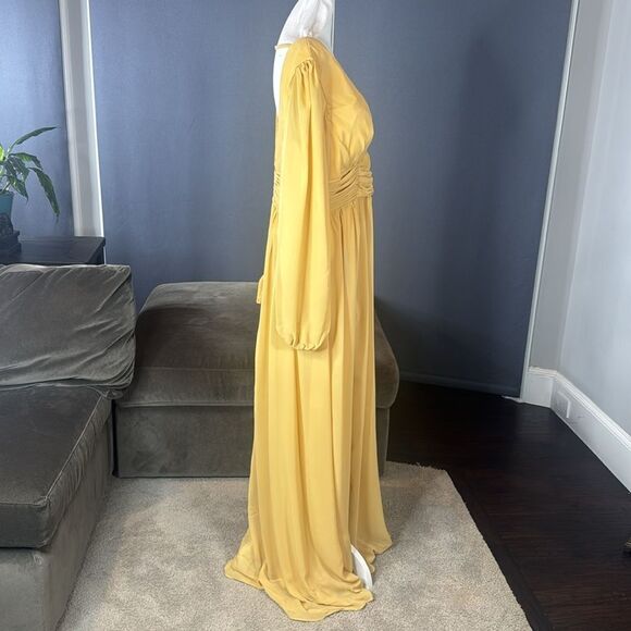 Women’s Full Length Long Sleeve Chiffon V-Neck Formal Dress Corset Back Size 16 - Picture 4 of 12